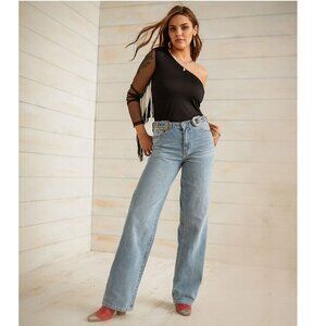 Sterling & Stitch Buckle Ultra High Rise Wide Leg Jean Light Wash Women's 28